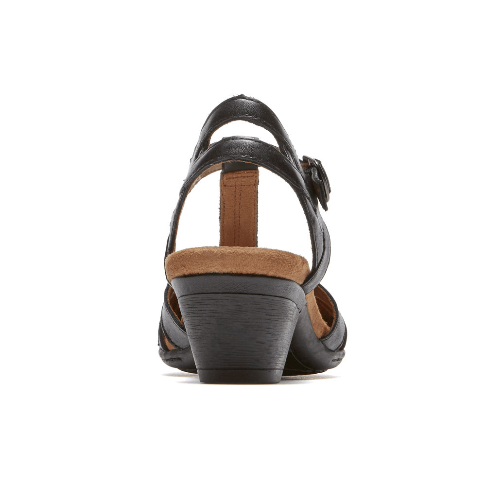 Sandalias Rockport Mujer Mexico - Cobb Hill Aubrey T-Strap Negros - TWVEZ0924